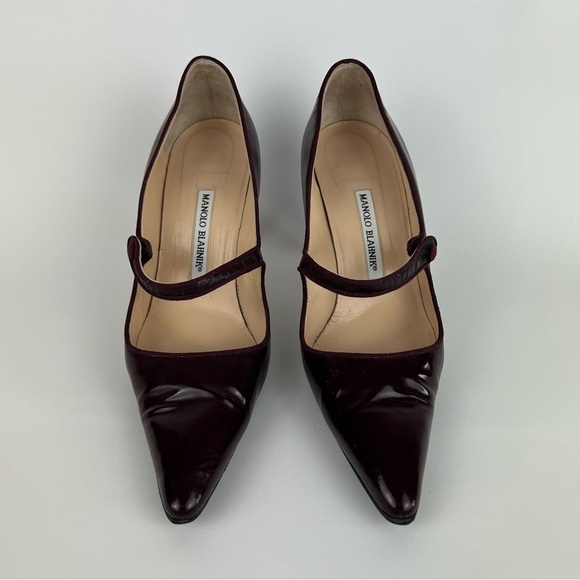 Manolo Blahnik Vintage Campari Burgundy Pointed Toe Mary Jane Heels Size 39.5 - Picture 2 of 12